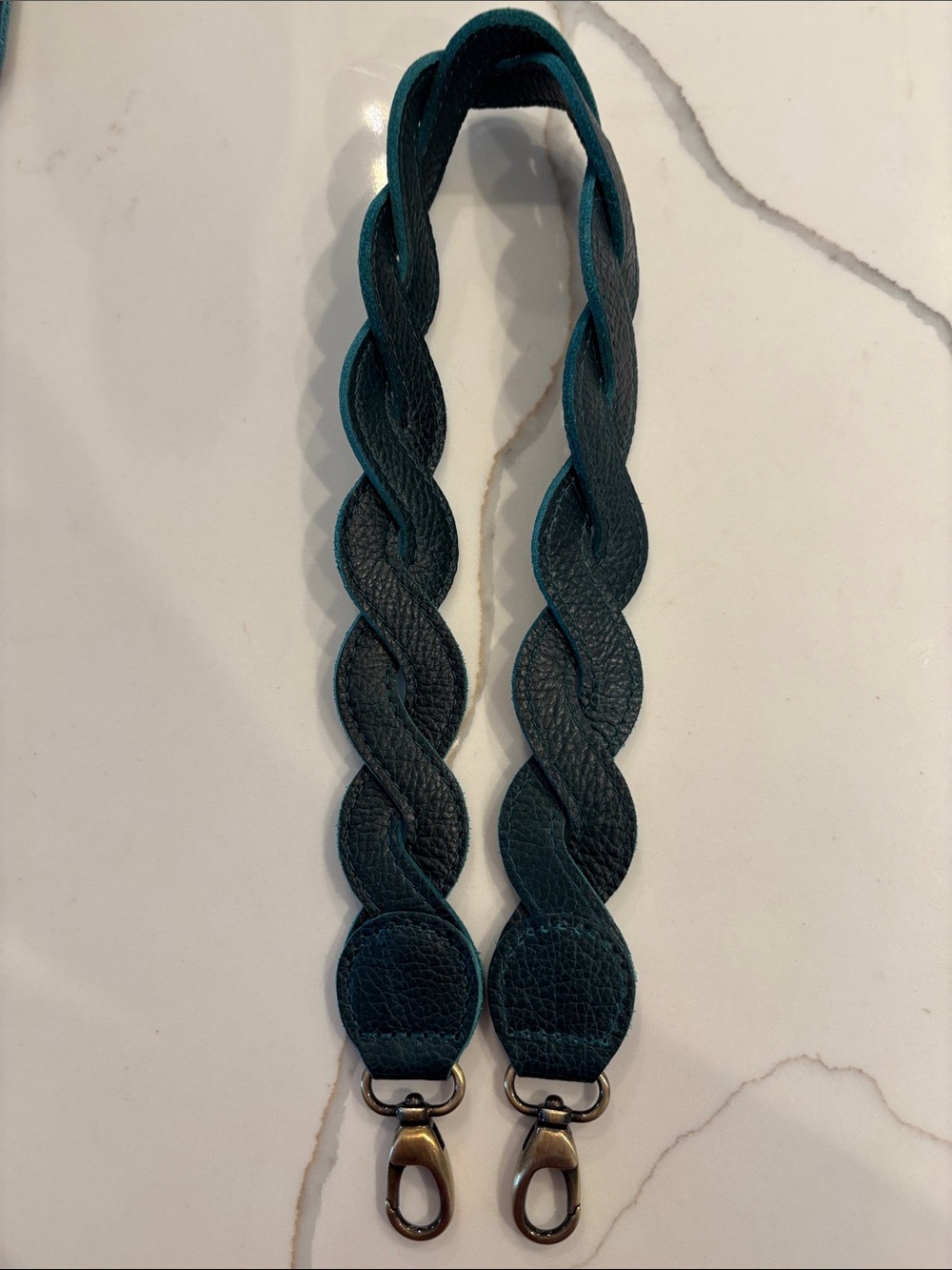 Portland Leather Braided Leather Bag Strap in lagoon
